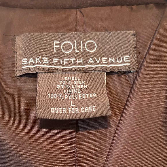 Folio Saks Fifth Avenue Womens Brown Open Blazer size Large - Picture 3 of 4